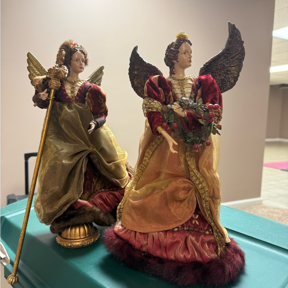 Christmas Elegant Angel Figurines with Gold and Red Gowns